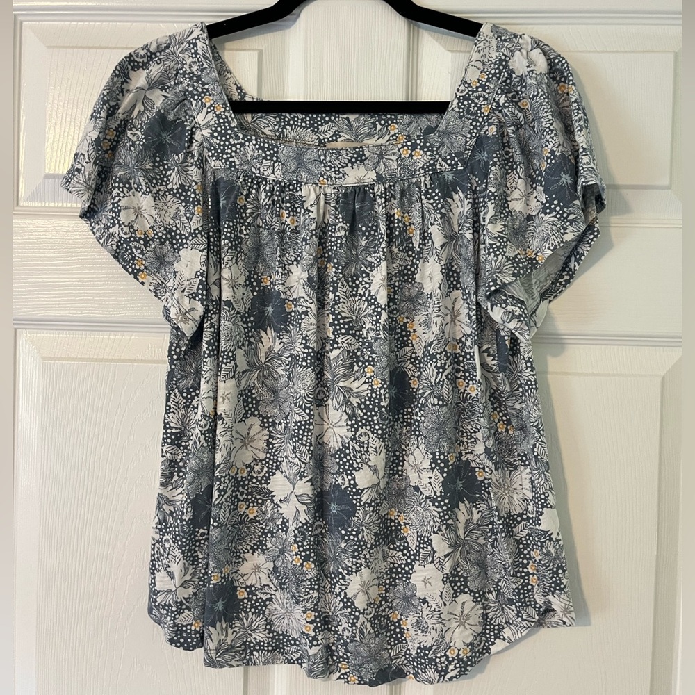LOFT Floral Print Blouse - Blue and White